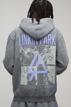 boohooMAN Sweat À Casynthétiqueche Oversize Linkin Park Imprimé Licence Délavage Acide<Homme Sweats À Capuche Et Sweatshirts|Sweats À Capuche Et Sweats