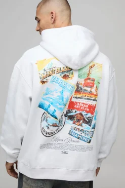 Sweat À Casynthétiqueche Oversize Blanc Imprimé Carte Postale De Ski En Molleton Épais