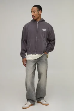 Sweat À Casynthétiqueche Oversize Boxy Moto Délavé Zippé
