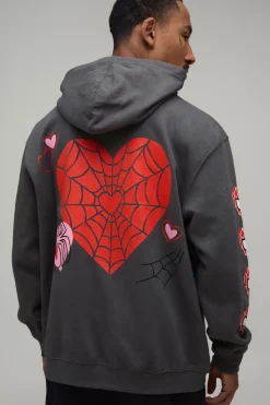 Sweat À Casynthétiqueche Oversize Noir Avec Imprimé Mont Fuji