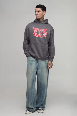 boohooMAN Sweat À Casynthétiqueche Oversize Grand Avec Graphique Croix Graffiti Spray<Homme Tout Afficher|Sweats À Capuche Tall