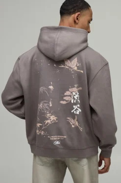 boohooMAN Sweat À Casynthétiqueche Oversize Avec Imprimé Multi-placement<Homme Sweats À Capuche Et Sweatshirts|Sweats À Capuche Et Sweats