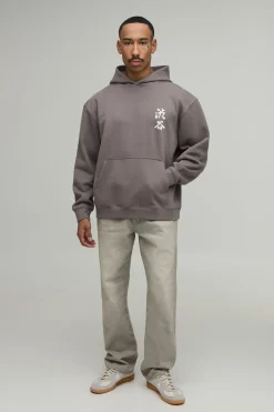 boohooMAN Sweat À Casynthétiqueche Oversize Avec Imprimé Multi-placement<Homme Sweats À Capuche Et Sweatshirts|Sweats À Capuche Et Sweats