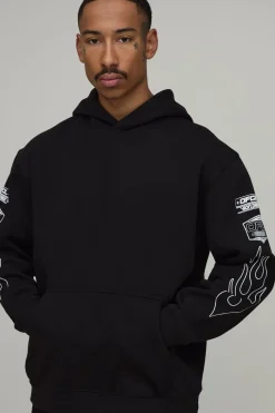 Sweat À Casynthétiqueche Oversize Noir Graphisme Moto Multiple