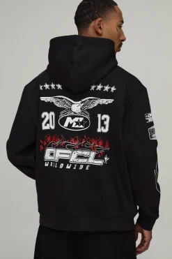 Sweat À Casynthétiqueche Oversize Noir Graphisme Moto Multiple