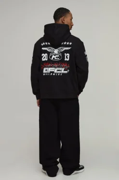 Sweat À Casynthétiqueche Oversize Noir Graphisme Moto Multiple