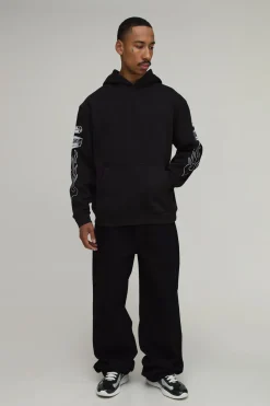 Sweat À Casynthétiqueche Oversize Noir Graphisme Moto Multiple