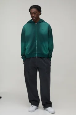 Sweat à Casynthétiqueche Oversize Boxy avec Finition Spray Wash, Broderie Homme et Double Zip Traversant