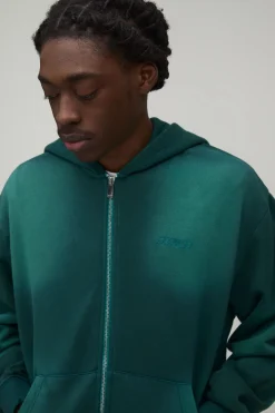 Sweat à Casynthétiqueche Oversize Boxy avec Finition Spray Wash, Broderie Homme et Double Zip Traversant