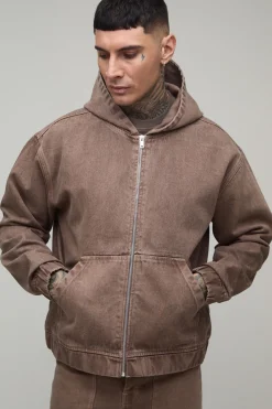 Sweat À Casynthétiqueche Oversize Zippé En Denim Délavé Teinté Tall