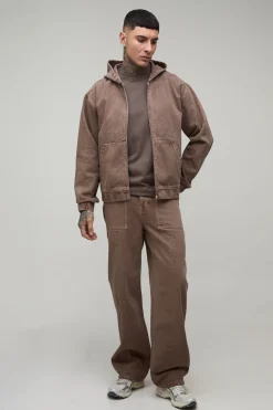 Sweat À Casynthétiqueche Oversize Zippé En Denim Délavé Teinté Tall