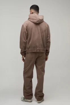 Sweat À Casynthétiqueche Oversize Zippé En Denim Délavé Teinté Tall