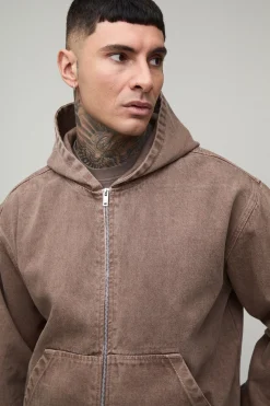 Sweat À Casynthétiqueche Oversize Zippé En Denim Délavé Teinté Tall
