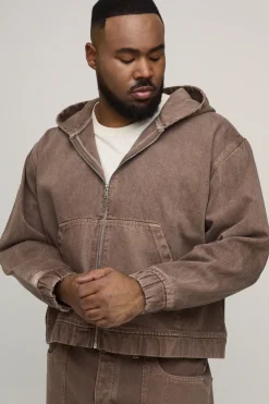 boohooMAN Sweat À Casynthétiqueche Oversize Zippé En Denim Délavé Teinté Grande Taille<Femme Denim|Vestes & Manteaux