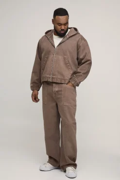 boohooMAN Sweat À Casynthétiqueche Oversize Zippé En Denim Délavé Teinté Grande Taille<Femme Denim|Vestes & Manteaux