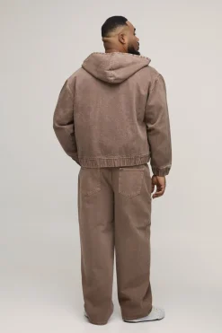 boohooMAN Sweat À Casynthétiqueche Oversize Zippé En Denim Délavé Teinté Grande Taille<Femme Denim|Vestes & Manteaux