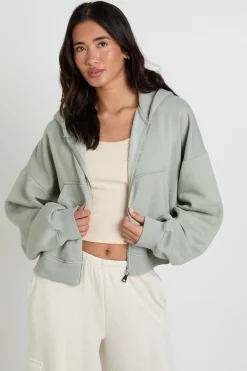 boohoo Sweat À Casynthétiqueche Oversize Délavé Avec Fermeture Éclair, Coupe Boxy Et Manches Ballon<Femme Sweats À Capuche Et Sweats|Athleisure