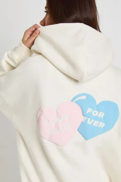 Sweat à Casynthétiqueche Oversize Imprimé Cœur d'Amour en Relief