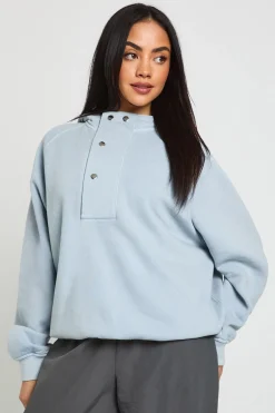 boohoo Sweat À Casynthétiqueche Oversize Délavé Avec Détails À Pressions<Femme Tops D’Automne|Sweats À Capuche Et Sweatshirts