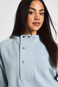 boohoo Sweat À Casynthétiqueche Oversize Délavé Avec Détails À Pressions<Femme Tops D’Automne|Sweats À Capuche Et Sweatshirts