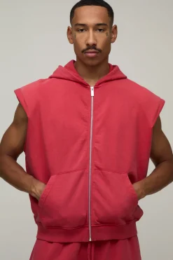 Sweat À Casynthétiqueche Sans Manches Oversize Boxy Avec Épaules Rembourrées Et Fermeture Éclair Effet Délavé