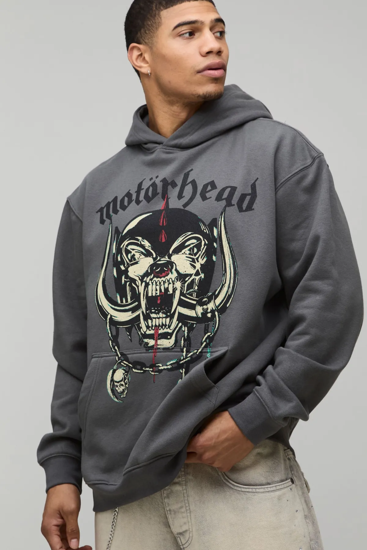 boohooMAN Sweat à Casynthétiqueche Surdimensionné Imprimé Licence Motorhead<Homme Sweats À Capuche Et Sweatshirts|Sweats À Capuche Et Sweats