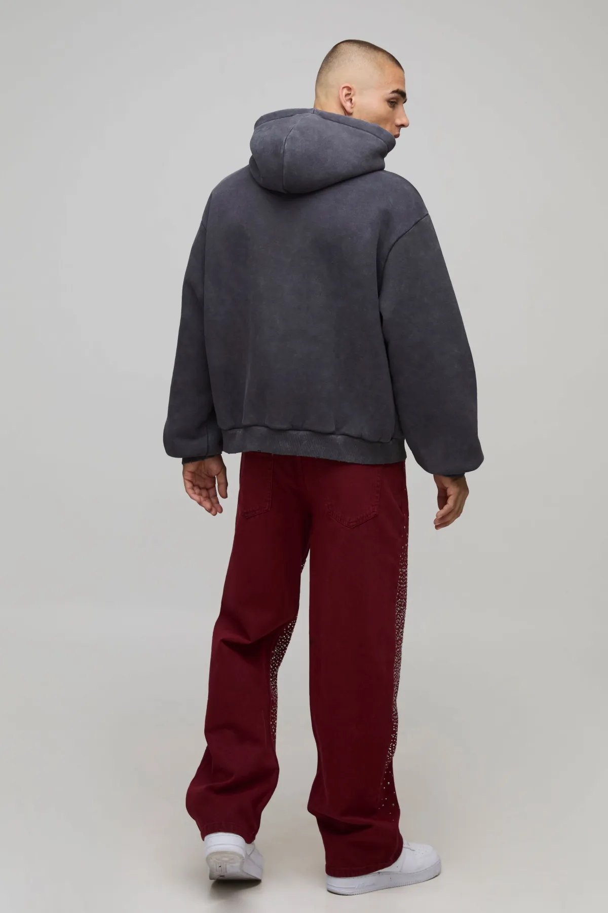 boohooMAN Sweat à Casynthétiqueche Surdimensionné Boxy Délavé à l'Acide avec Graphique Heavy Metal Vieilli<Homme Sweats À Capuche Et Sweatshirts|Sweats À Capuche Et Sweats