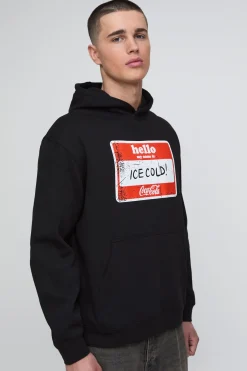 boohooMAN Sweat À Casynthétiqueche Surdimensionné Imprimé Licence Coca Cola Ice Cold<Homme Sweats À Capuche Et Sweatshirts|Sweats À Capuche Et Sweats