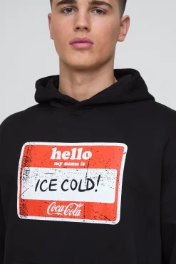 boohooMAN Sweat À Casynthétiqueche Surdimensionné Imprimé Licence Coca Cola Ice Cold<Homme Sweats À Capuche Et Sweatshirts|Sweats À Capuche Et Sweats