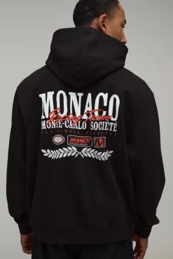 Sweat À Casynthétiqueche Surdimensionné Noir Imprimé Moto Monaco