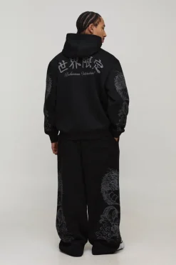 boohooMAN Sweat à Casynthétiqueche Surdimensionné avec Impression Dragon en Relief<Homme Sweats À Capuche Et Sweatshirts|Sweats À Capuche Grande Taille