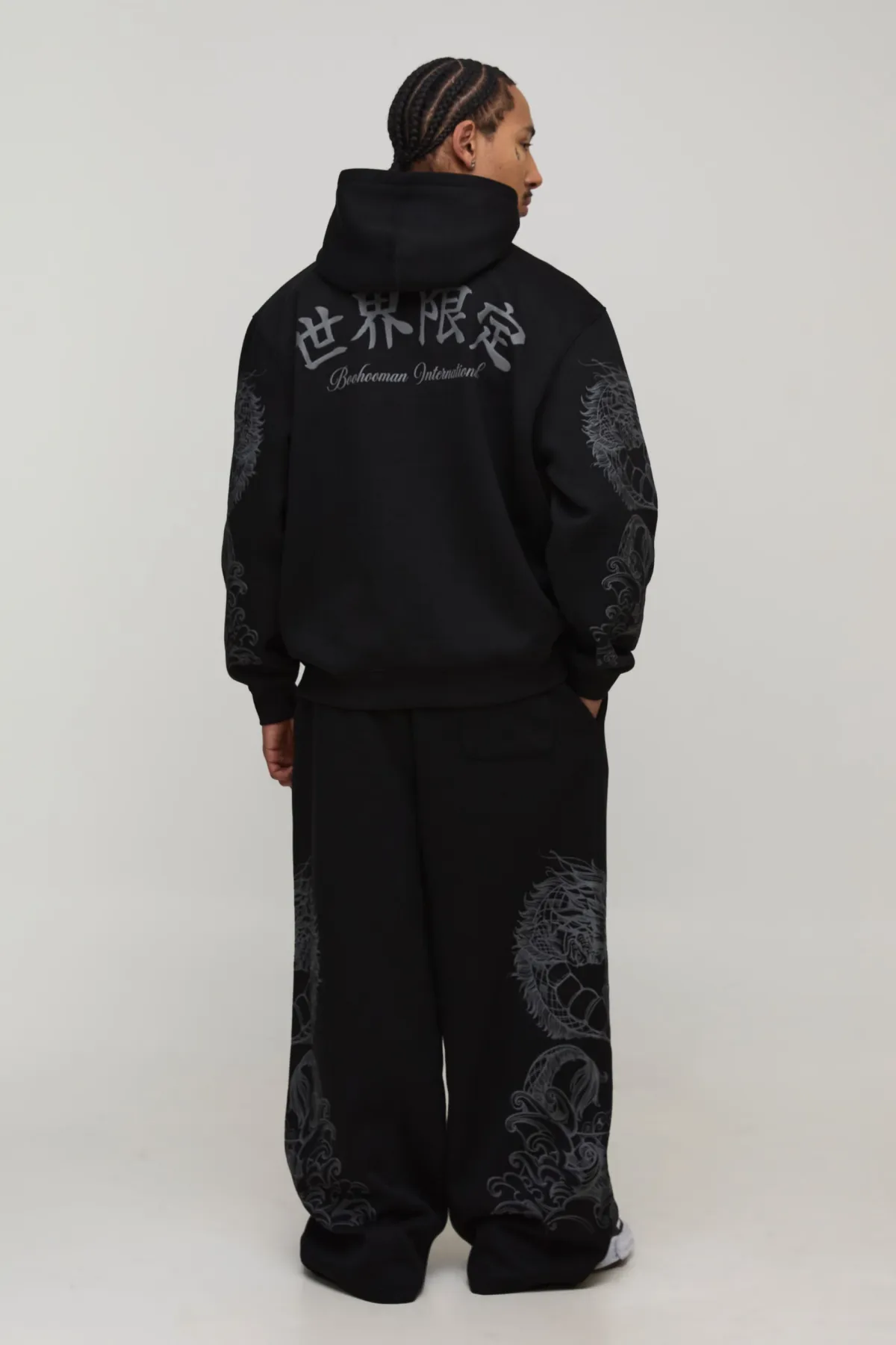 boohooMAN Sweat à Casynthétiqueche Surdimensionné avec Impression Dragon en Relief<Homme Sweats À Capuche Et Sweatshirts|Sweats À Capuche Grande Taille