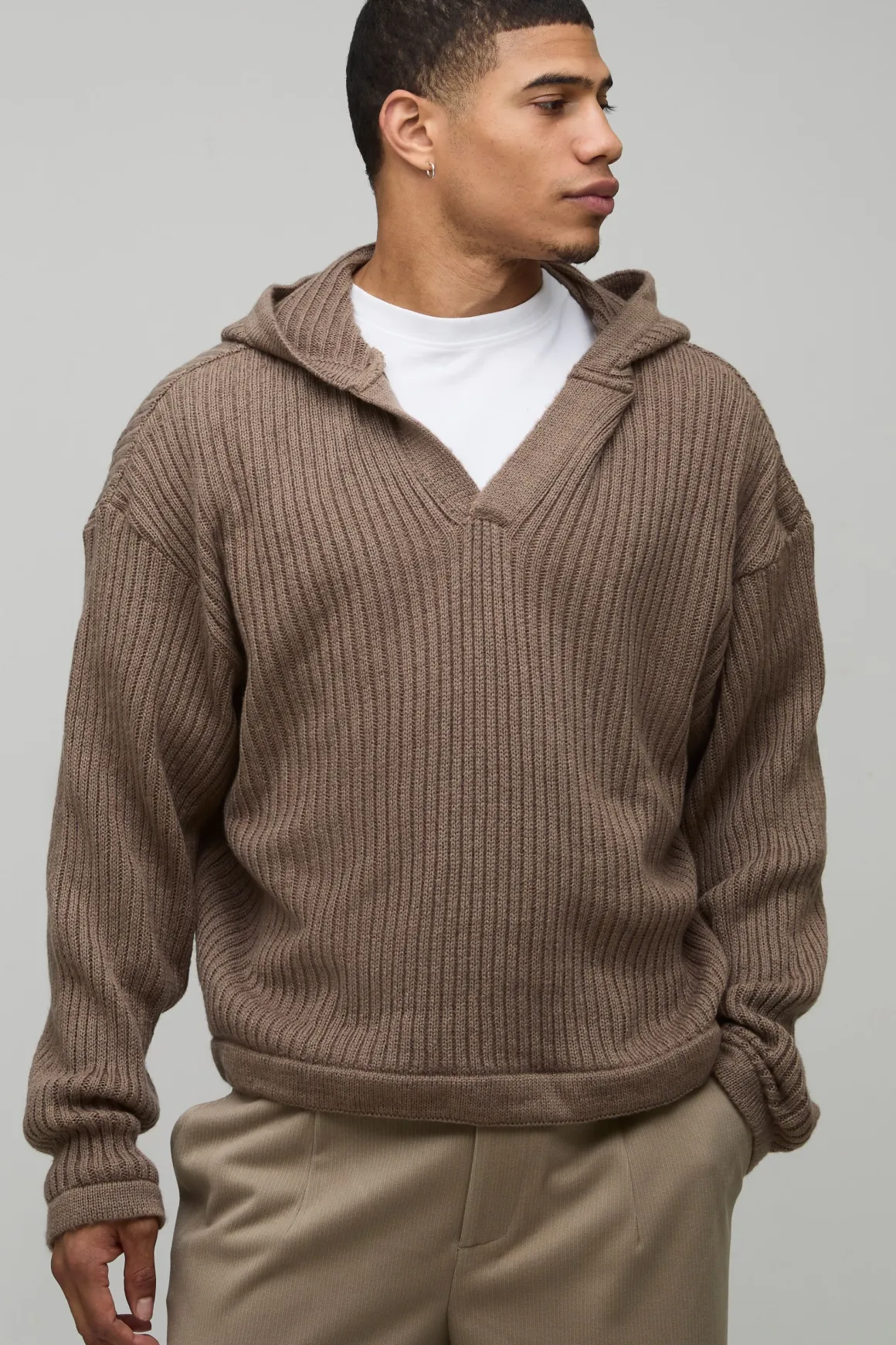 Sweat à Casynthétiqueche Tricoté Ample Décontracté
