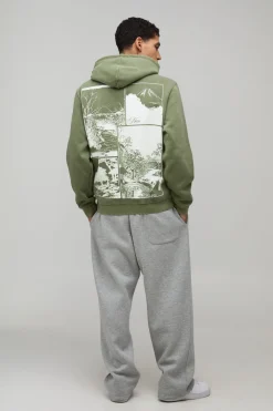 Sweat à Casynthétiqueche Vert Délavé Regular avec Imprimé Kyoto au Dos