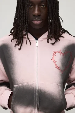 Sweat À Casynthétiqueche Zippé Ajusté Court Effet Délavé Cœur Gothique