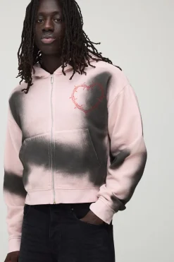 Sweat À Casynthétiqueche Zippé Ajusté Court Effet Délavé Cœur Gothique