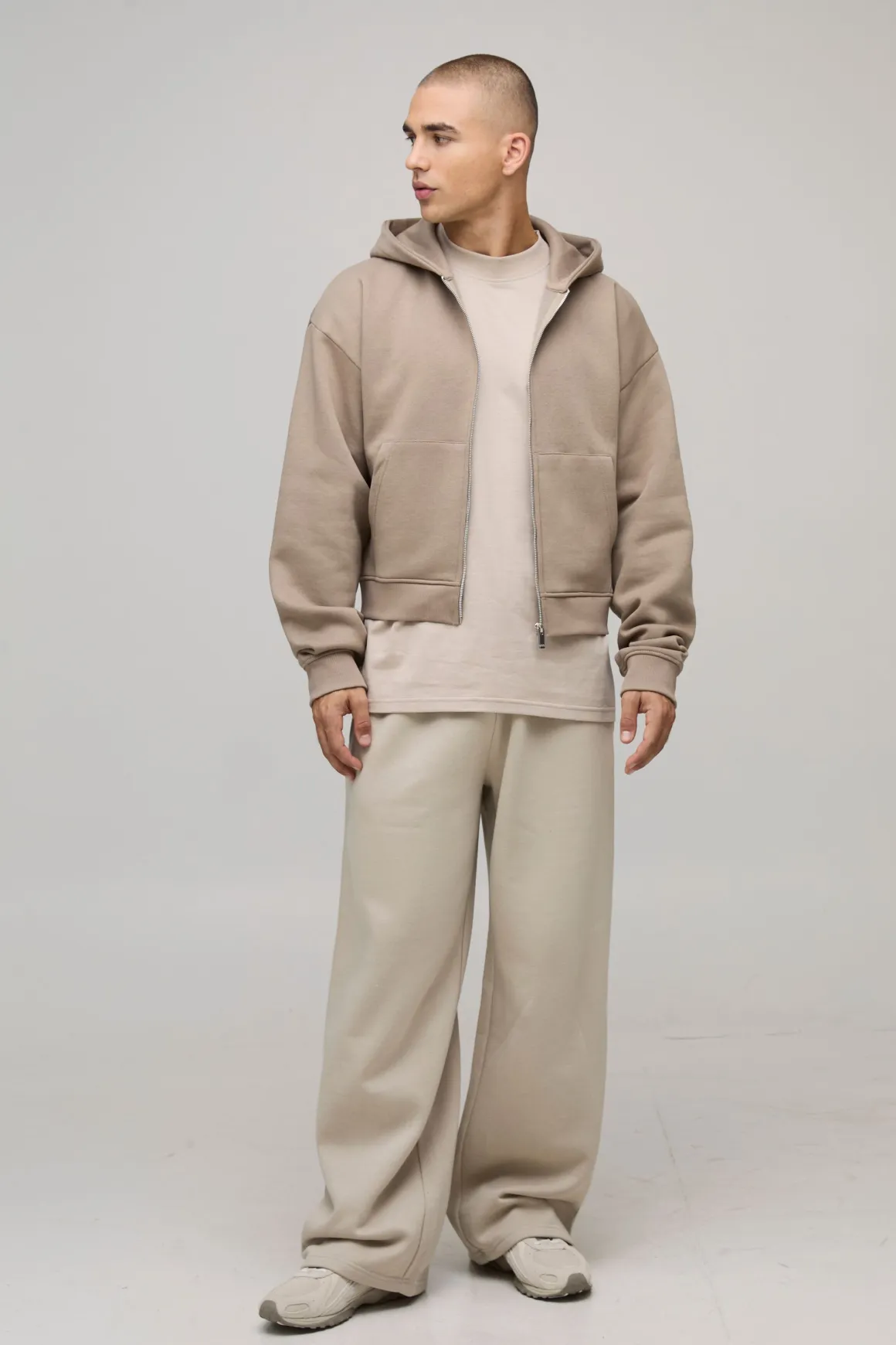 Sweat à Casynthétiqueche Zippé Boxy Raccourci Basique