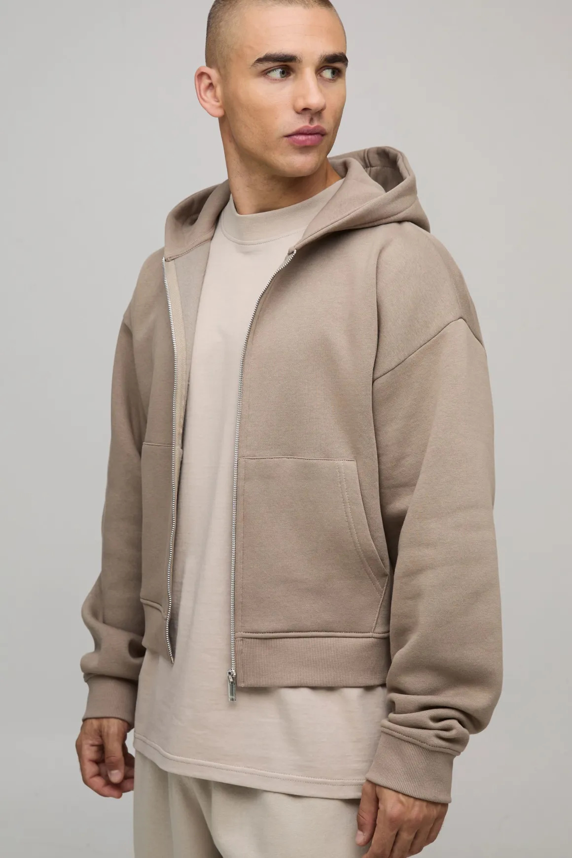 Sweat à Casynthétiqueche Zippé Boxy Raccourci Basique