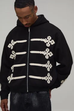 boohooMAN Sweat À Casynthétiqueche Zippé Brodé Coupe Boxy Oversize<Homme Sweats À Capuche Et Sweatshirts|Sweats À Capuche Et Sweats