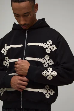 boohooMAN Sweat À Casynthétiqueche Zippé Brodé Coupe Boxy Oversize<Homme Sweats À Capuche Et Sweatshirts|Sweats À Capuche Et Sweats