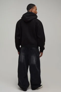 boohooMAN Sweat À Casynthétiqueche Zippé Brodé Coupe Boxy Oversize<Homme Sweats À Capuche Et Sweatshirts|Sweats À Capuche Et Sweats