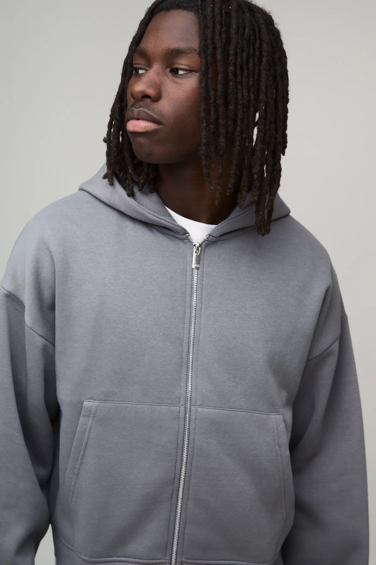 boohooMAN Sweat à Casynthétiqueche Zippé Boxy Raccourci Basique<Homme Sweats À Capuche Et Sweatshirts|Sweats À Capuche Et Sweats