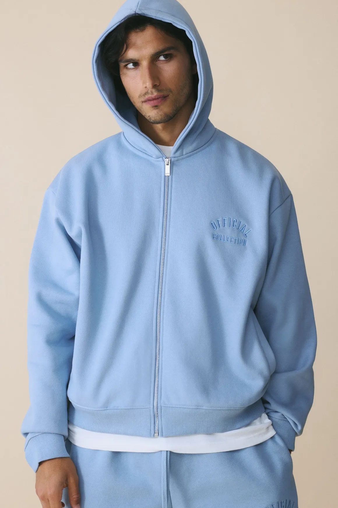 Sweat À Casynthétiqueche Zippé Boxy Oversize Brodé 500 G/m²
