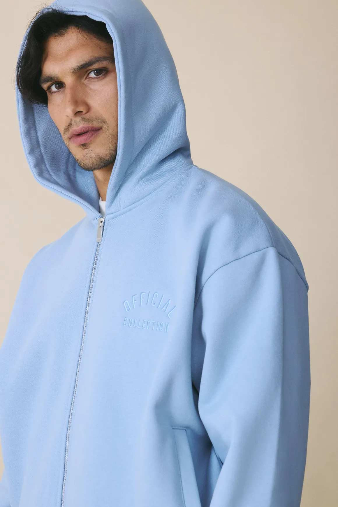 Sweat À Casynthétiqueche Zippé Boxy Oversize Brodé 500 G/m²
