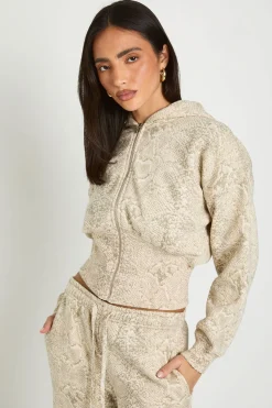 Sweat À Casynthétiqueche Zippé Court Imprimé Synthétique Avec Ourlet Profond