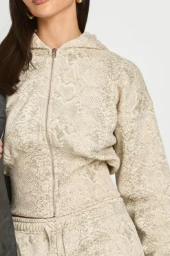 Sweat À Casynthétiqueche Zippé Court Imprimé Synthétique Avec Ourlet Profond