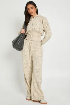 Sweat À Casynthétiqueche Zippé Court Imprimé Synthétique Avec Ourlet Profond