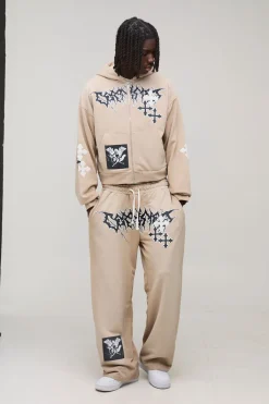 boohooMAN Sweat à Casynthétiqueche Zippé Coupe Ajustée avec Appliqué Croix Effet Délavé<Homme Sweats À Capuche Et Sweatshirts|Sweats À Capuche Et Sweats
