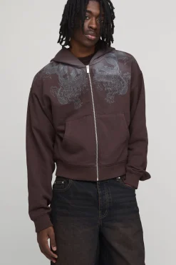 Sweat À Casynthétiqueche Zippé Coupe Ajustée Rétrécie Avec Motif Dragon Délavé