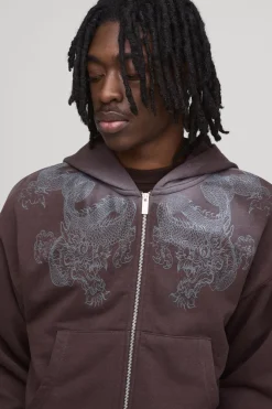 Sweat À Casynthétiqueche Zippé Coupe Ajustée Rétrécie Avec Motif Dragon Délavé